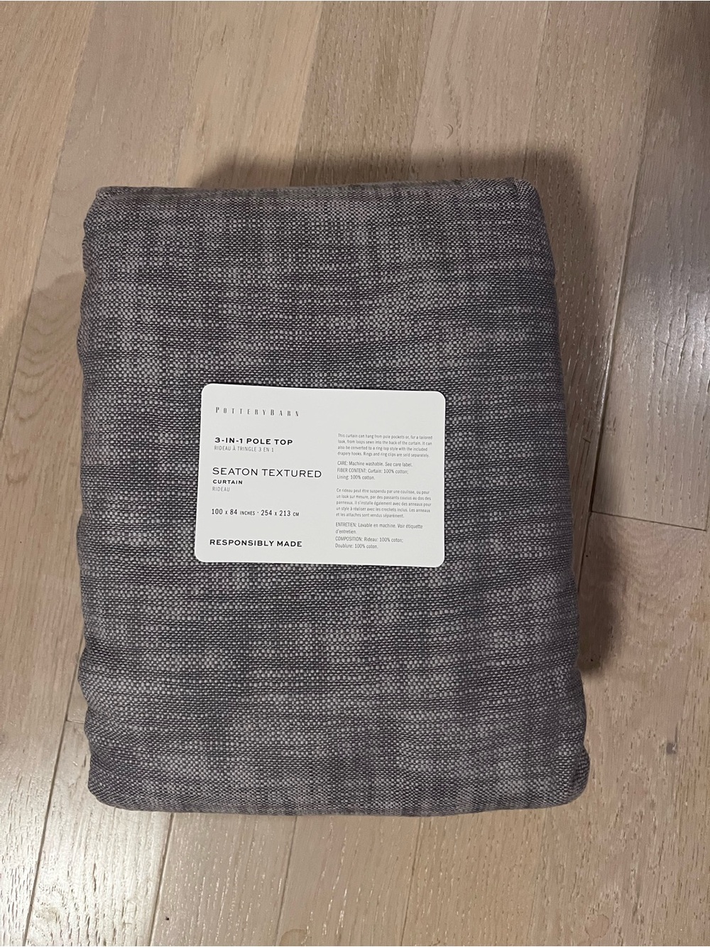 NWOT Pottery Barn Seaton Textured Curtain 100x84, FLAGSTONE light filtering